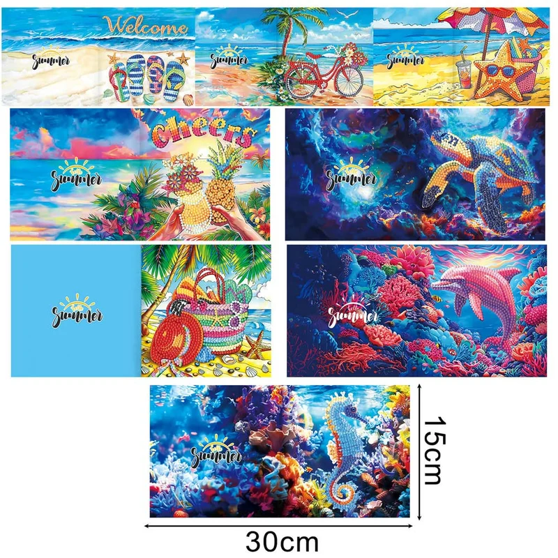 5D Diamond Painting Grußkarten – Tropische Sommerfreude 8 Stück