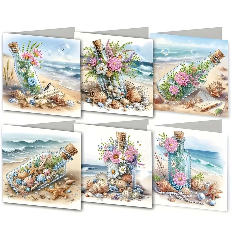 5D Diamond Painting Grußkarten – Flaschenpost am Meer