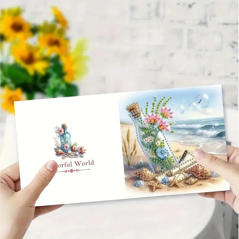 5D Diamond Painting Grußkarten – Flaschenpost am Meer