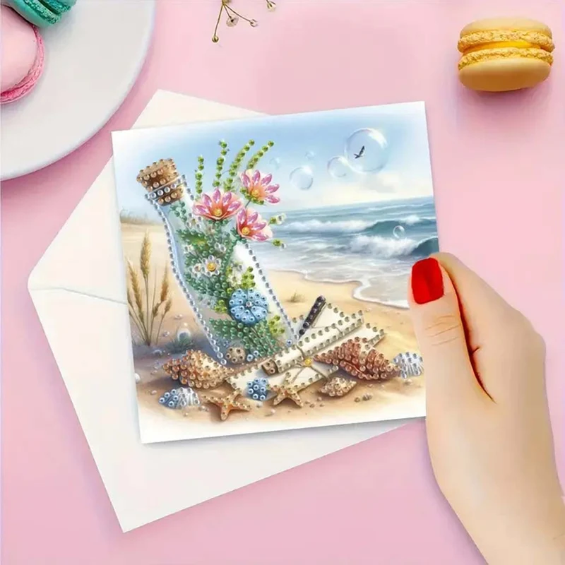 5D Diamond Painting Grußkarten – Flaschenpost am Meer