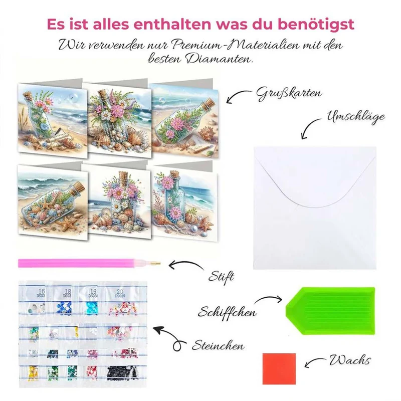 5D Diamond Painting Grußkarten – Flaschenpost am Meer