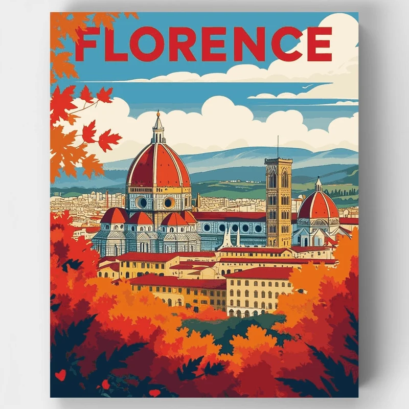 Florence Autumn Travel Poster Cityscape - Paint by Numbers Kit