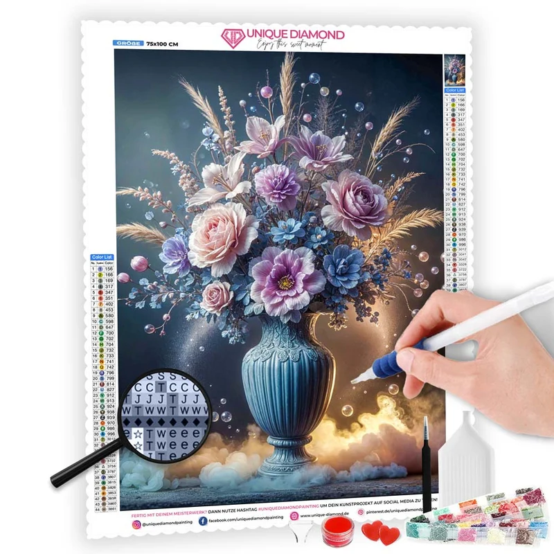 5D Diamond Painting - Blütenzauber in edler Vase