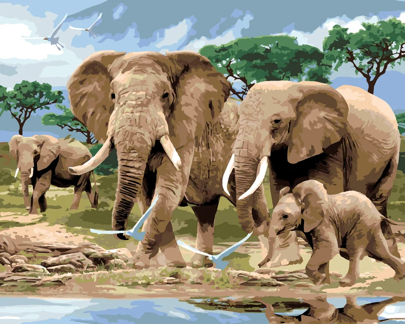 Diamond painting - ELEFANTEN IN DER SAVANNE (HOWARD ROBINSON)