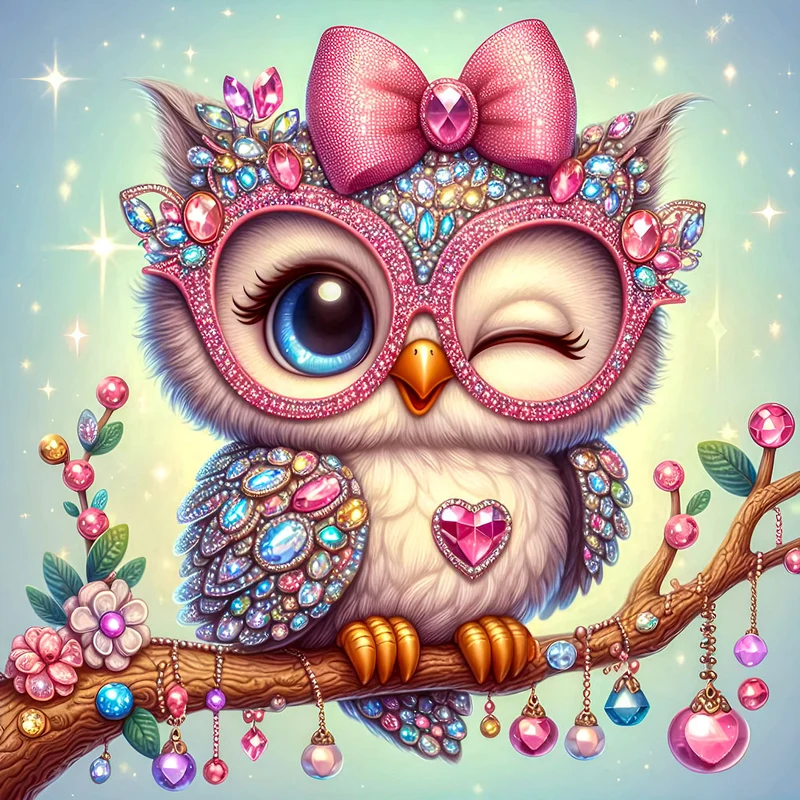 5D Diamond Painting - Funkelnde Eulenliebe