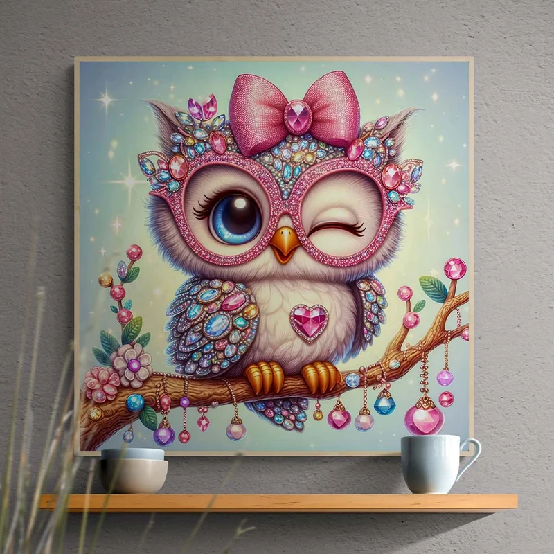 5D Diamond Painting - Funkelnde Eulenliebe