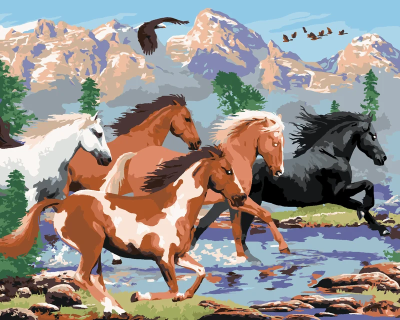 Diamond painting - WILDPFERDE IN DEN BERGEN (HOWARD ROBINSON)