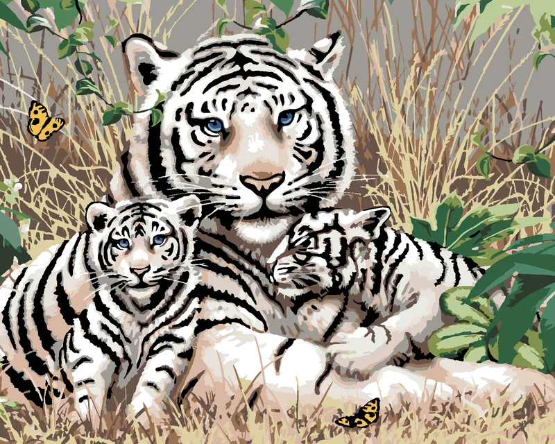 Diamond painting - WEISSER TIGER UND JUNGTIERE IM GRAS (HOWARD ROBINSON)