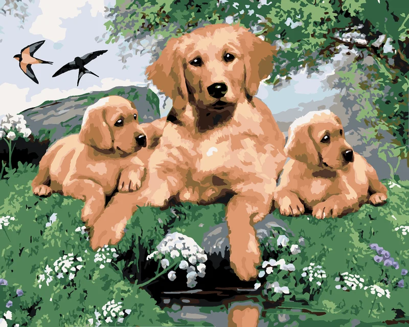 Diamond painting - GOLDEN RETRIEVER UND WELPEN (HOWARD ROBINSON)