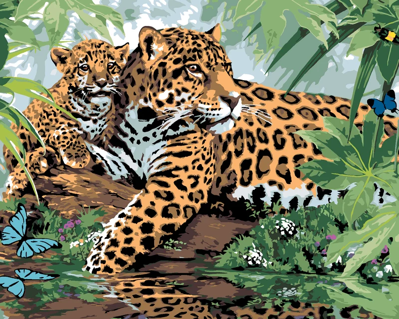 Diamond painting - JAGUAR MIT JUNGTIER AM WASSER (HOWARD ROBINSON)