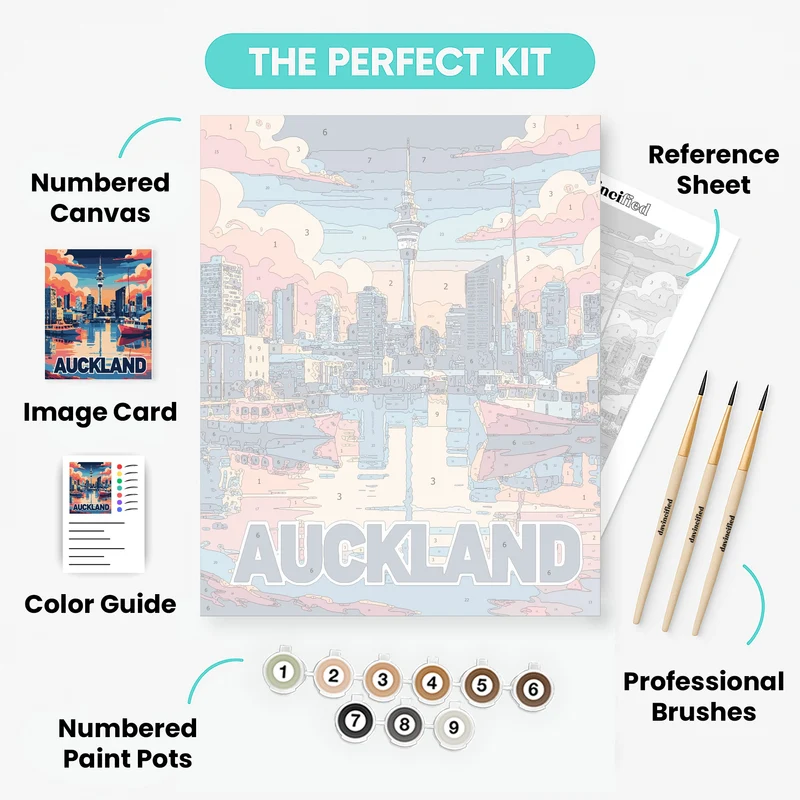 Auckland Harbour Skyline with Sky Tower at Dusk - Paint by Numbers Kit