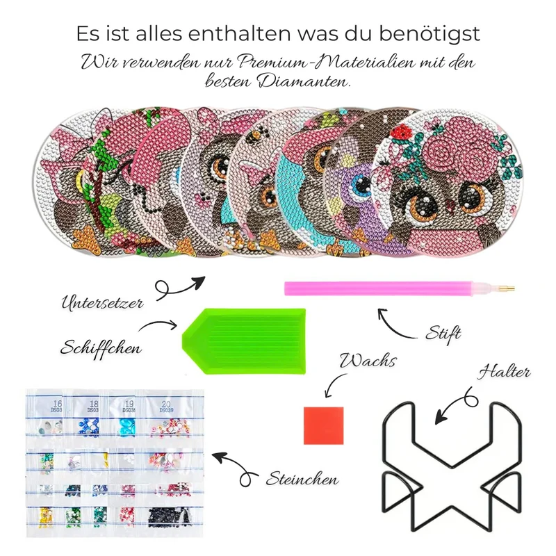 5D Diamond Painting Untersetzer – Eulenzauber