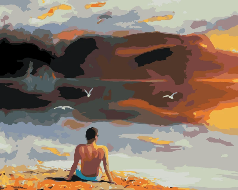 Diamond painting - MANN UND SONNENUNTERGANG AM WASSER (D. RUSTY RUST)