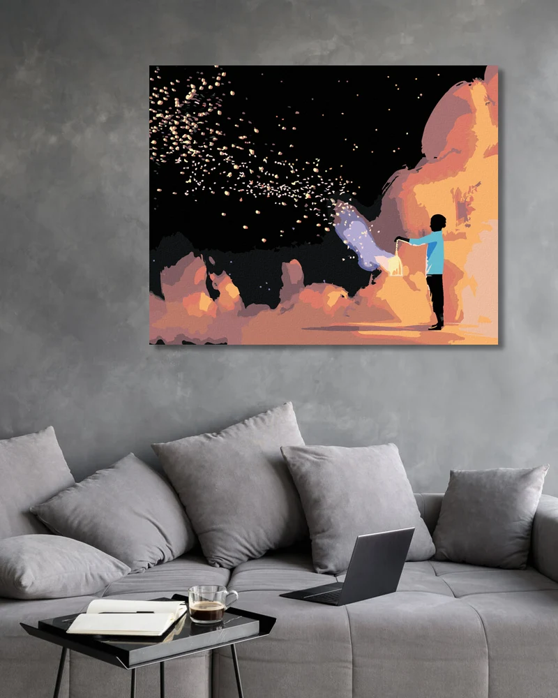 Diamond painting - MANN HÄLT EINEN STERNSTAUBKÄFIG