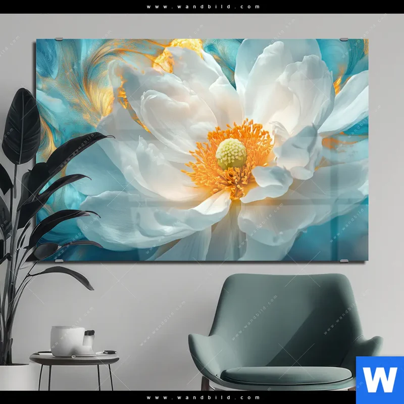Acrylglasbild | Blüte im goldenen Licht | Querformat