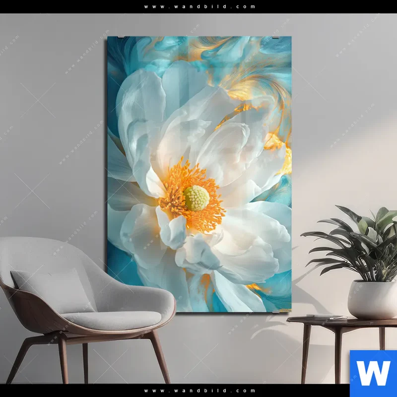 Acrylglasbild | Blüte im goldenen Licht | Hochformat