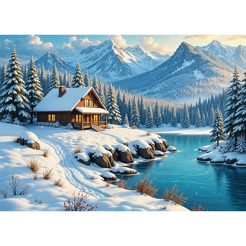 5D Diamond Painting - Winterzauber am Bergsee