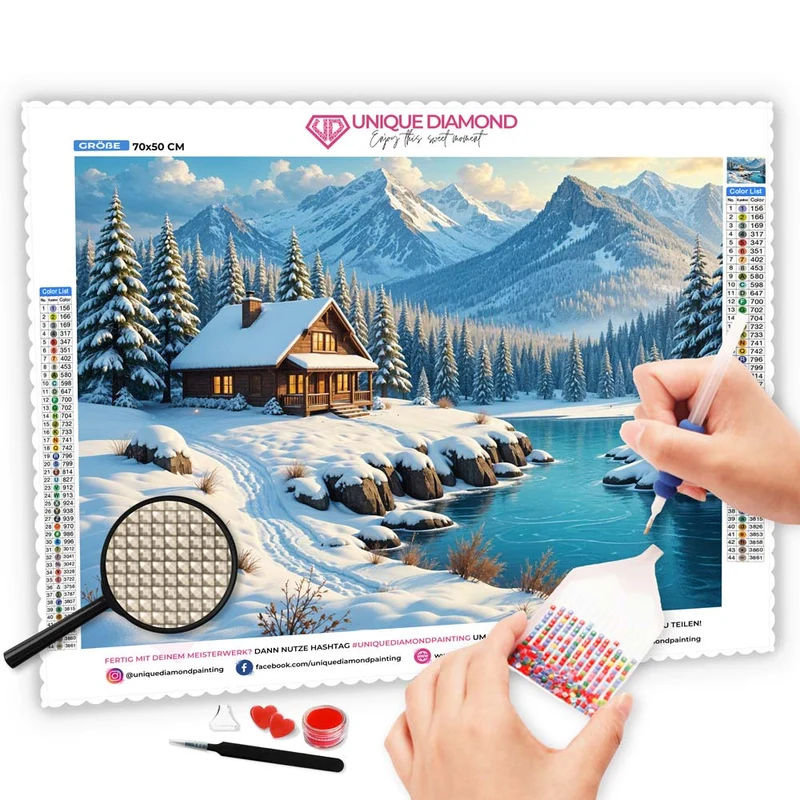 5D Diamond Painting - Winterzauber am Bergsee