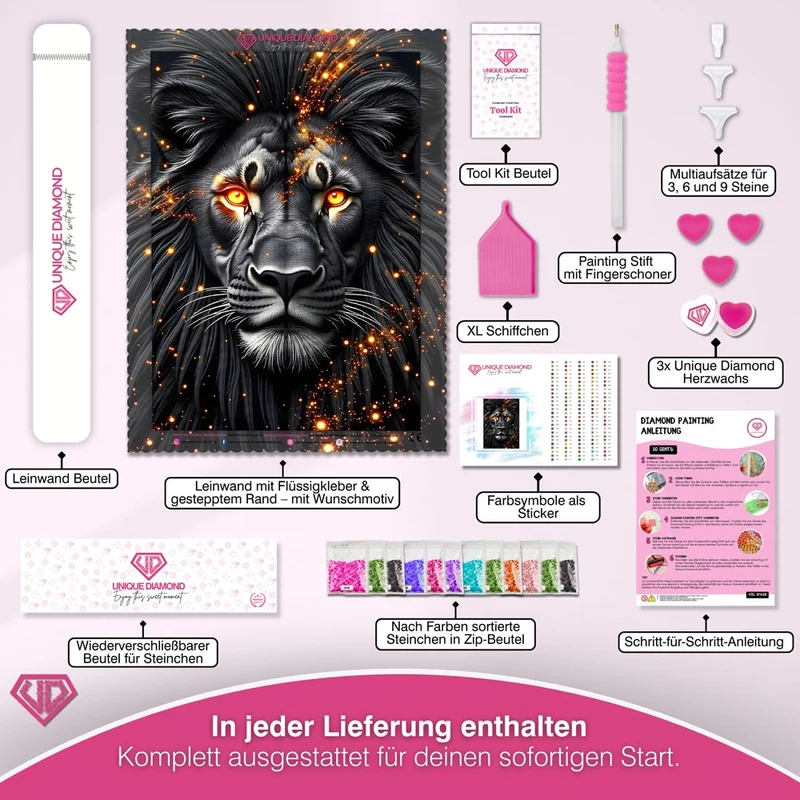 5D Diamond Painting – Schwarzer Löwe