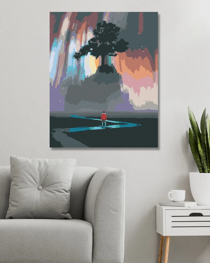 Diamond painting - MANN GEHEND ZUM WELTRAUMBAUM