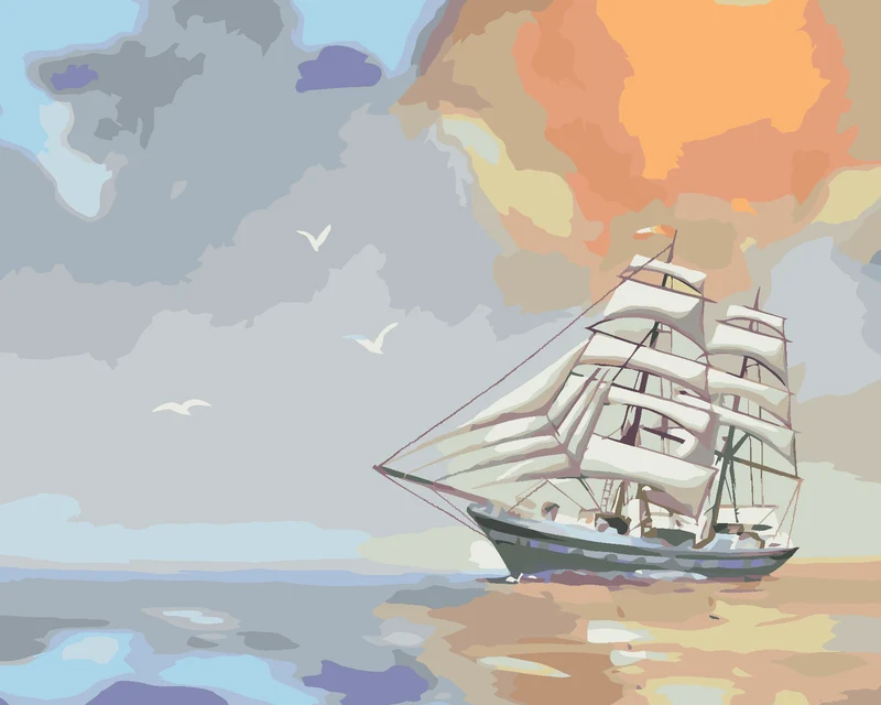 Diamond painting - WOLKEN, SEGELSCHIFFE UND MÖWEN (D. RUSTY RUST)