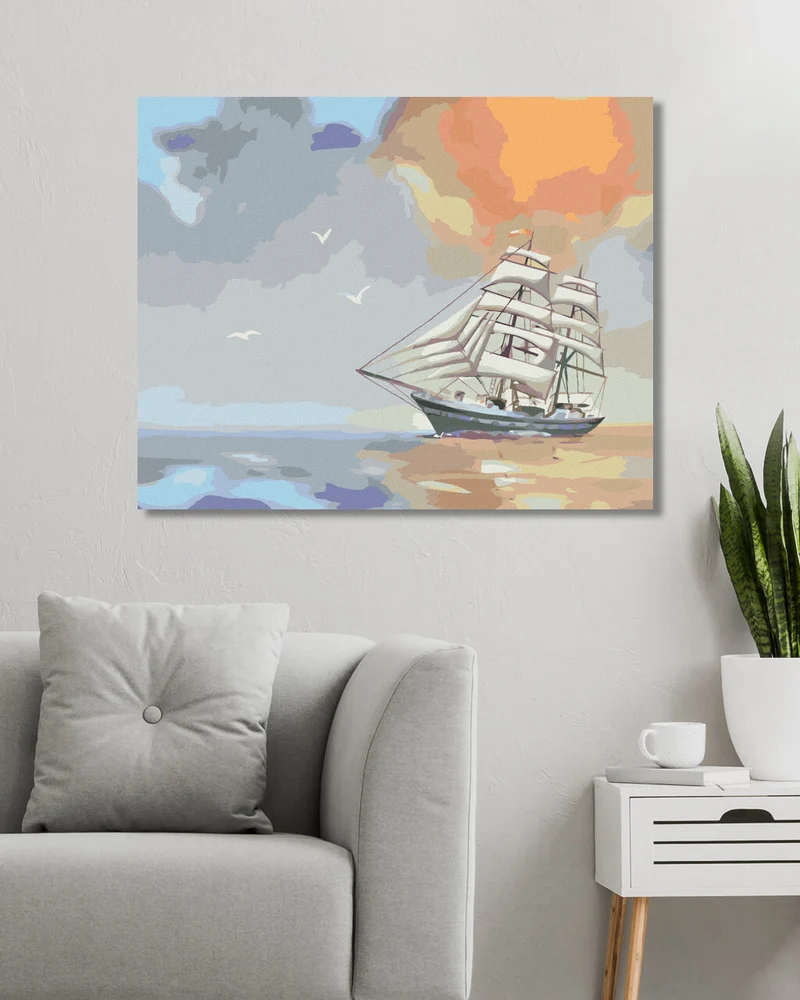 Diamond painting - WOLKEN, SEGELSCHIFFE UND MÖWEN (D. RUSTY RUST)