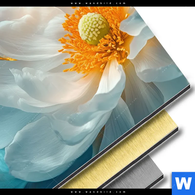 Aluminiumbild gebürstet | Blüte im goldenen Licht | Rund