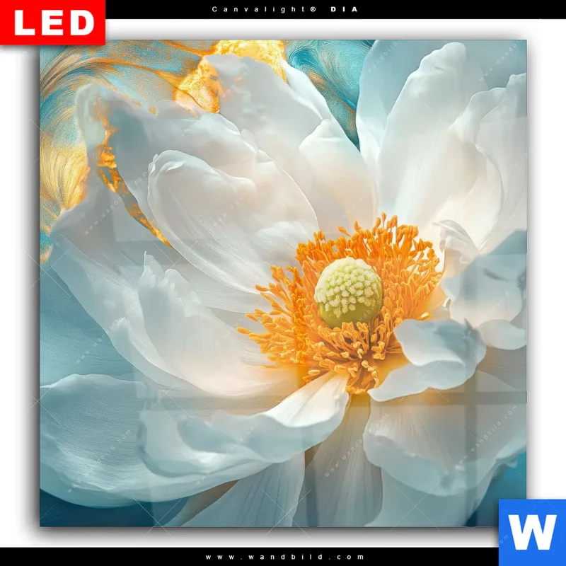 Wechselmotiv Acrylglas Canvalight® DIA | Blüte im goldenen Licht | Quadrat