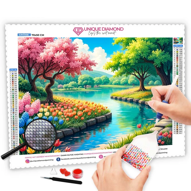 5D Diamond Painting - Frühlingszauber am See