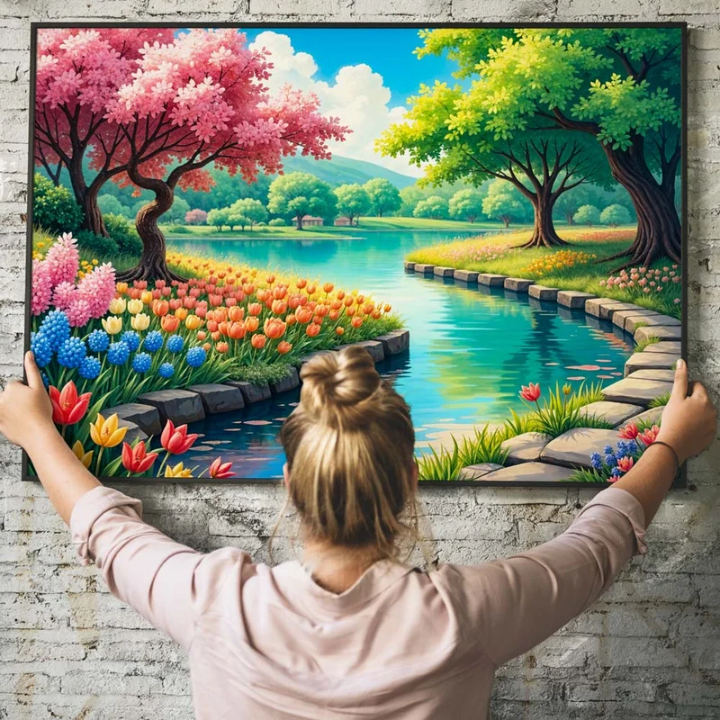 5D Diamond Painting - Frühlingszauber am See