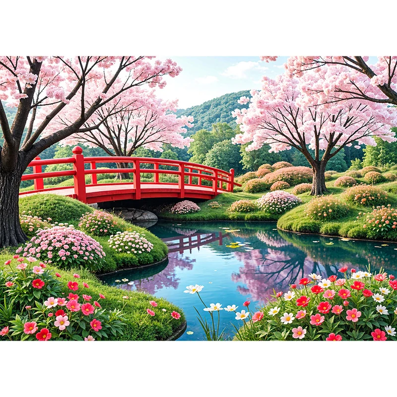 5D Diamond Painting - Kirschblütenbrücke
