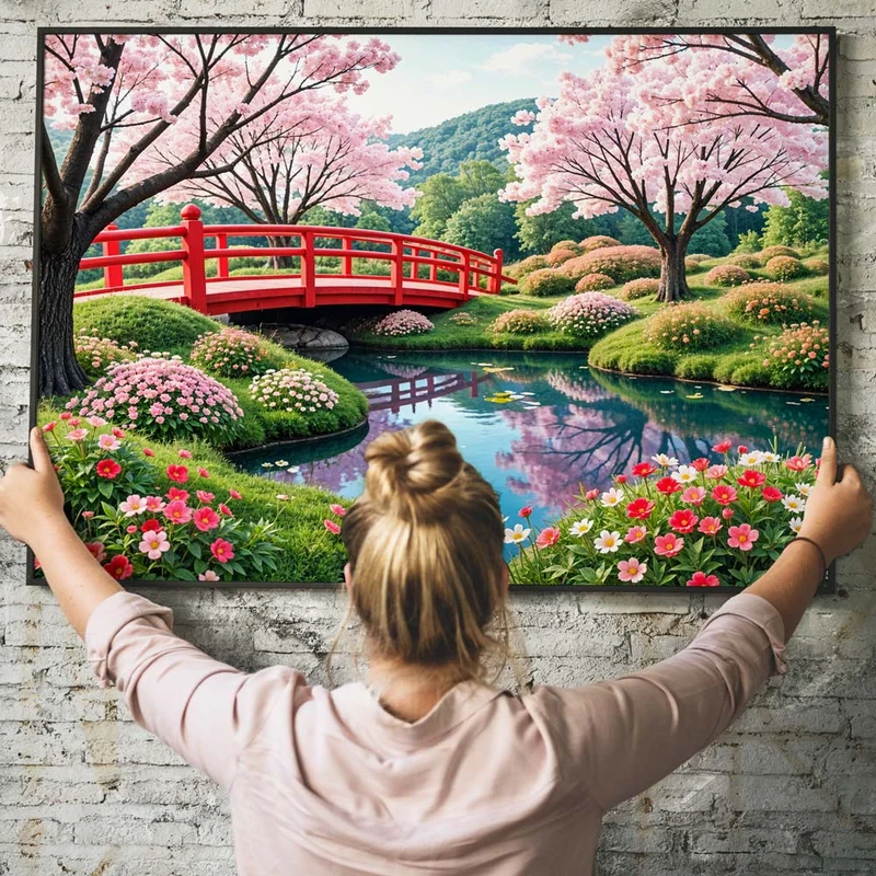 5D Diamond Painting - Kirschblütenbrücke