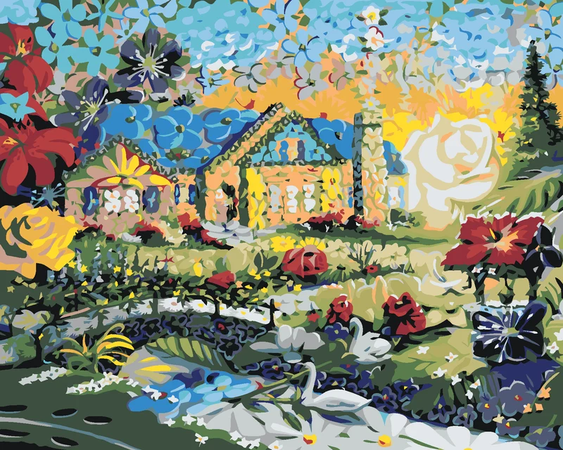 Diamond painting - MOSAIKHAUS UND SONNENUNTERGANG (D. RUSTY RUST)