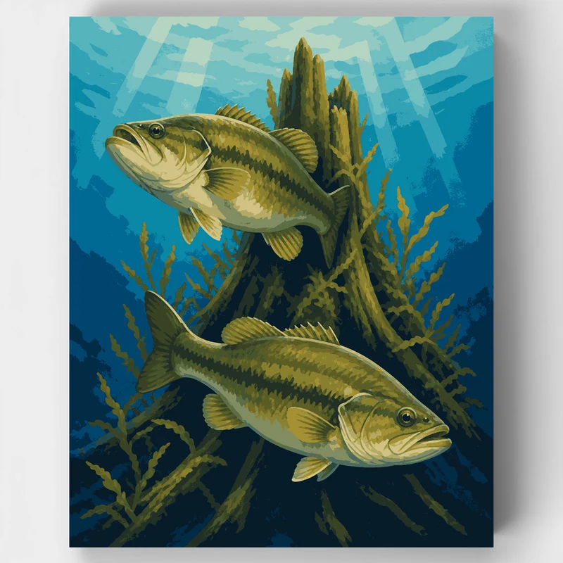 Bass by the Stump - Paint by Numbers Kit