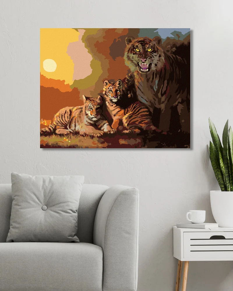 Diamond painting - TIGER MIT JUNGEN UND SONNENUNTERGANG (D. RUSTY RUST)