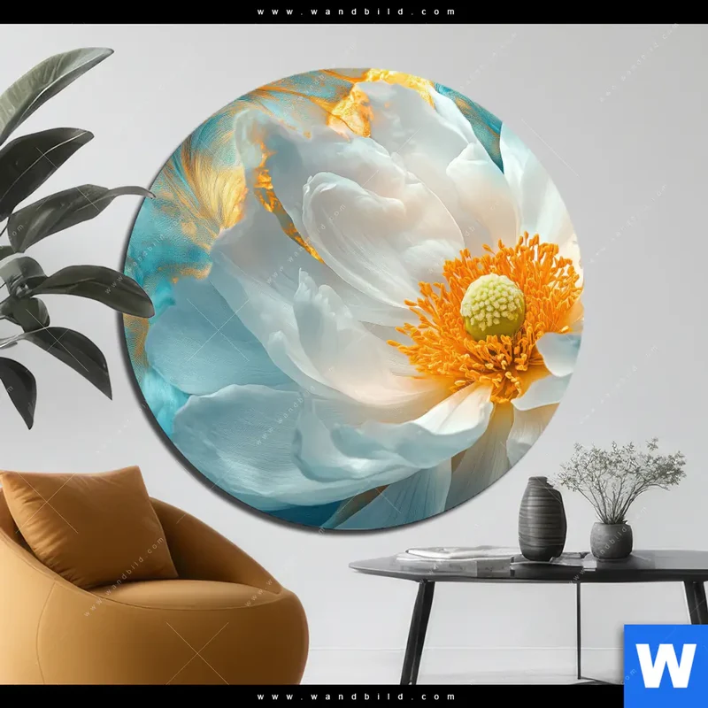 Alu-Dibond Bild | Blüte im goldenen Licht | Rund