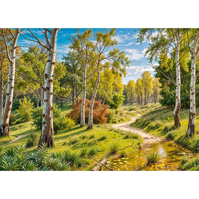 5D Diamond Painting – Feldweg im Birkenwald