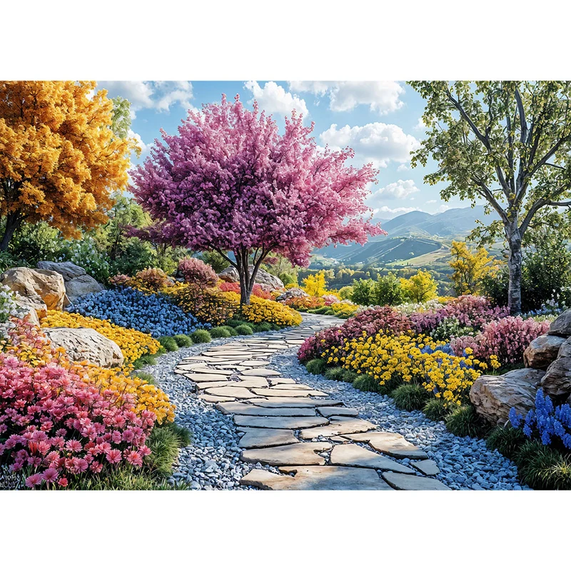 5D Diamond Painting – Pfad der Blütenwunder
