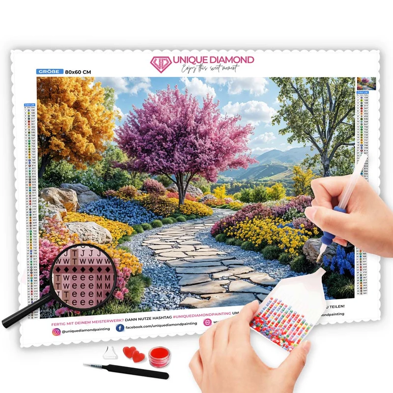 5D Diamond Painting – Pfad der Blütenwunder