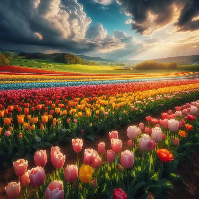 Farbiges Tulpenfeld