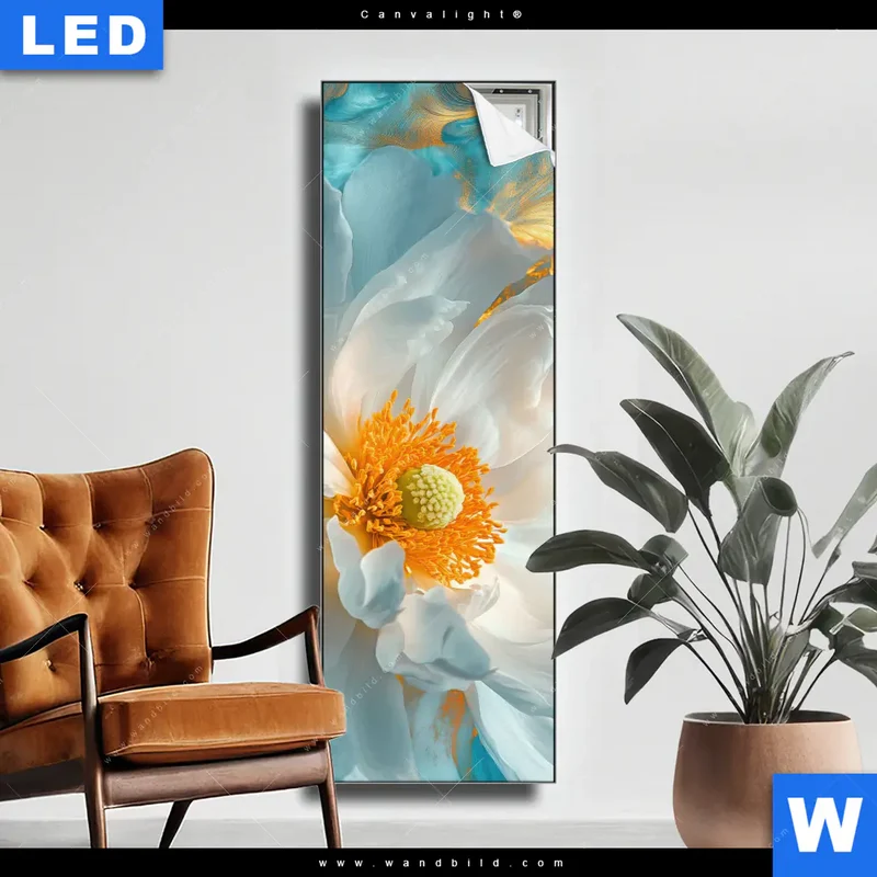 Canvalight® Leuchtbild | Blüte im goldenen Licht | Schmal