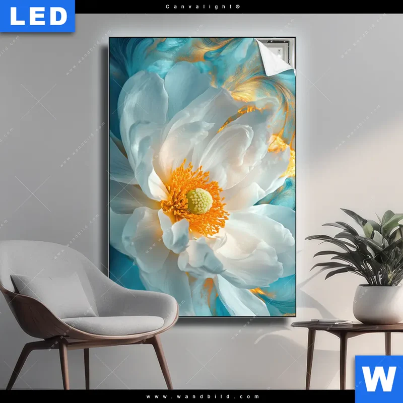 Canvalight® Leuchtbild | Blüte im goldenen Licht | Hochformat
