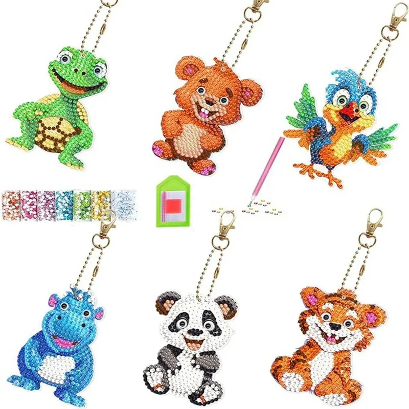 Diamond Painting Schlüsselanhänger Lustige Tiere 6er Set DIY Bastelset