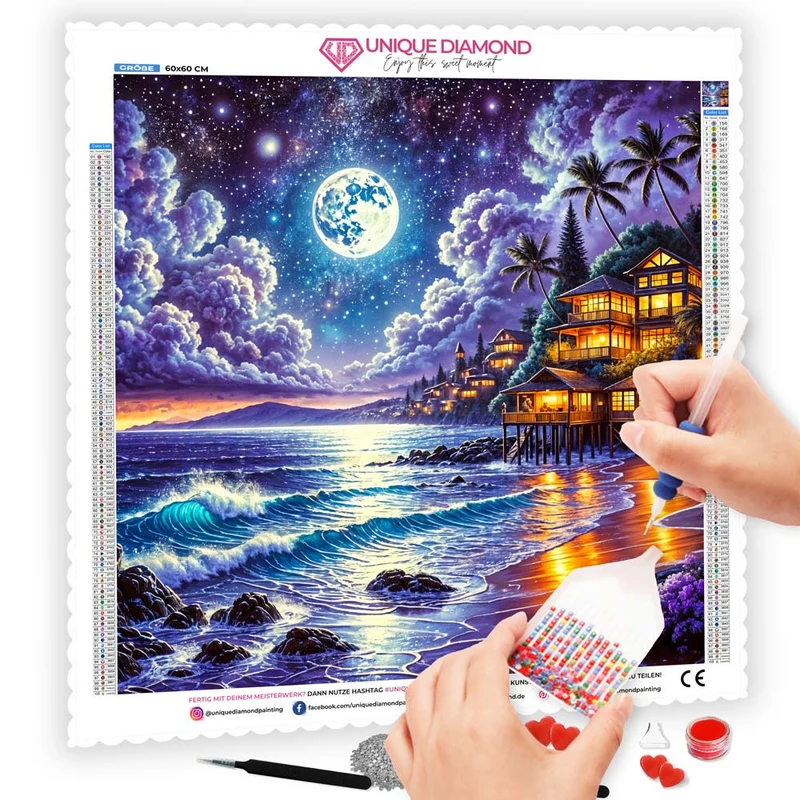 5D Diamond Painting – Vollmond über der Küstenbucht