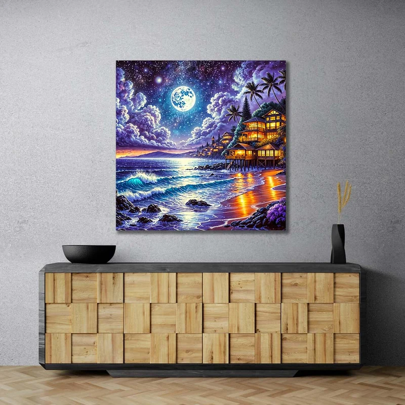 5D Diamond Painting – Vollmond über der Küstenbucht