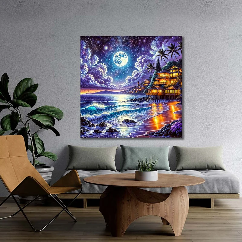 5D Diamond Painting – Vollmond über der Küstenbucht