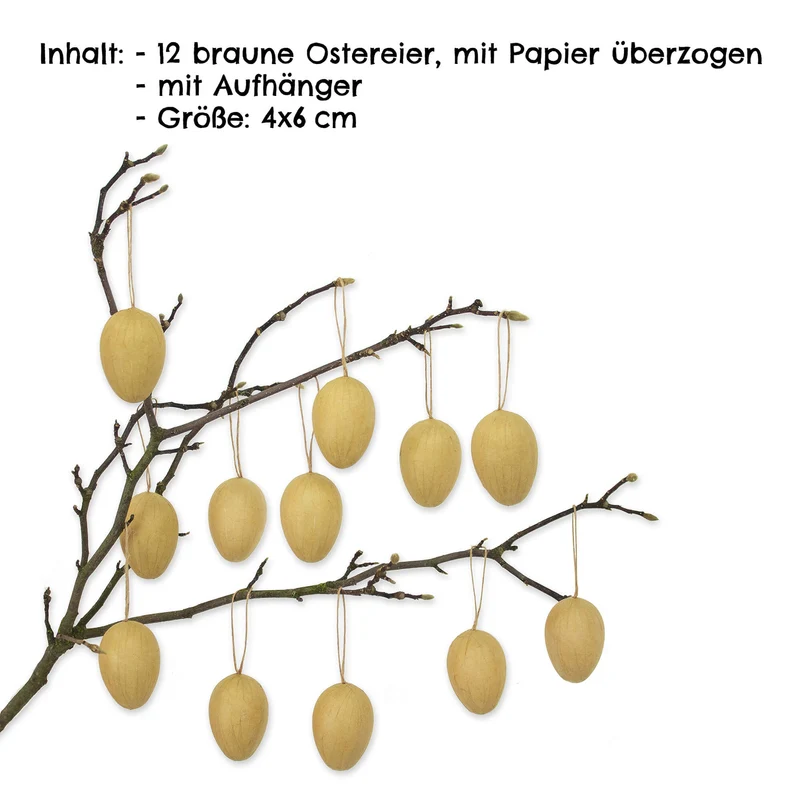 12 Ostereier zum Bemalen - Pappmaché braun