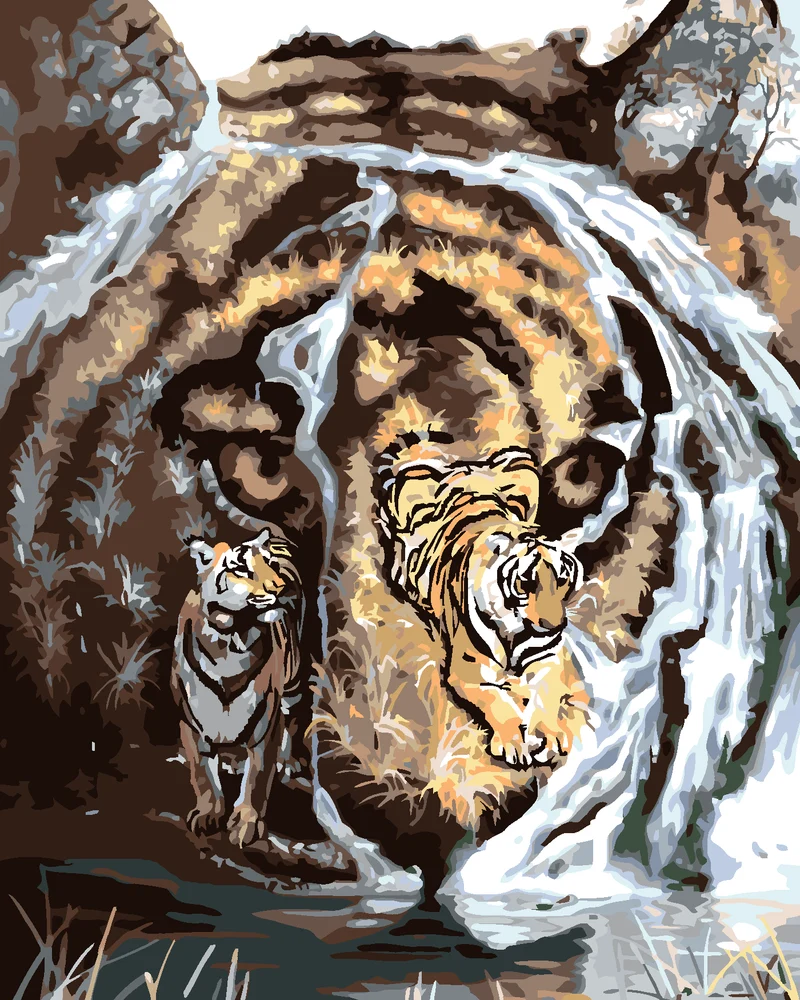 Diamond painting - TIGER, TAL UND WASSERFALL (D. RUSTY RUST)