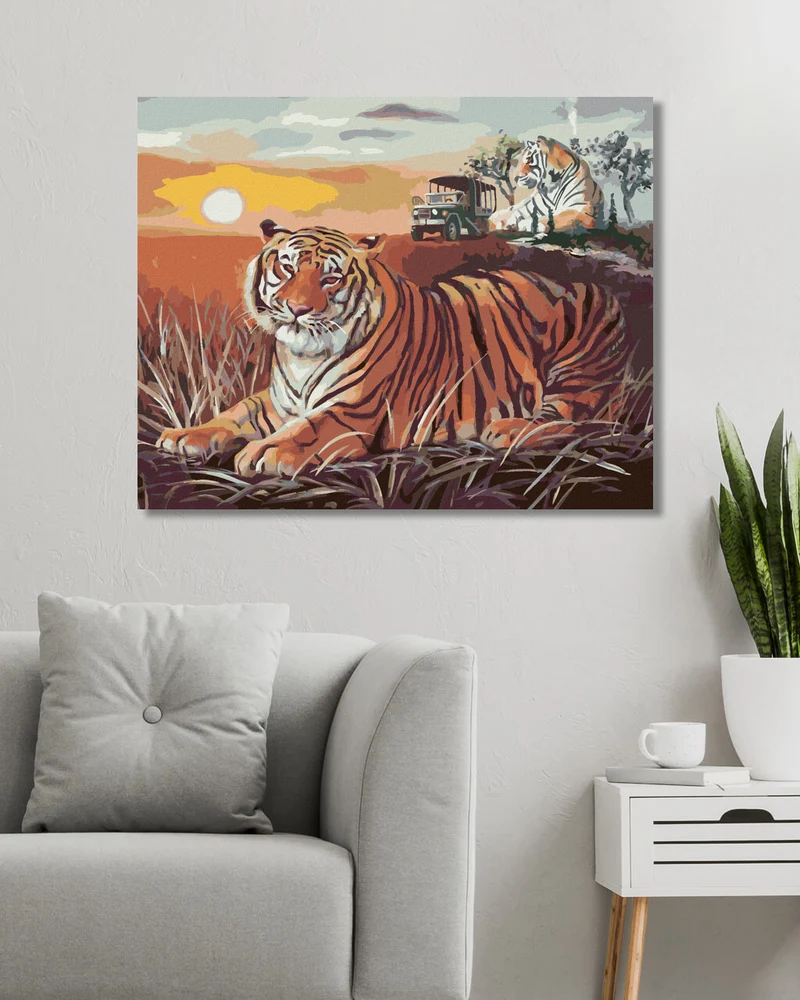 Diamond painting - TIGER UND SONNENUNTERGANG IN DER SAVANNE (D. RUSTY RUST)