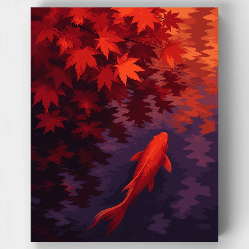 Koi Beneath Red Maple - Paint by Numbers Kit